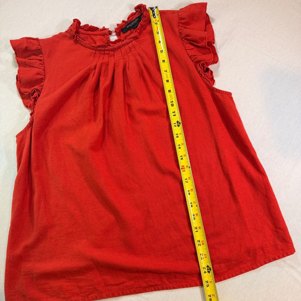 Marc New York Top Womens L Red Ruffle Sleeve Linen Blend Parisian Chic - Picture 4 of 7